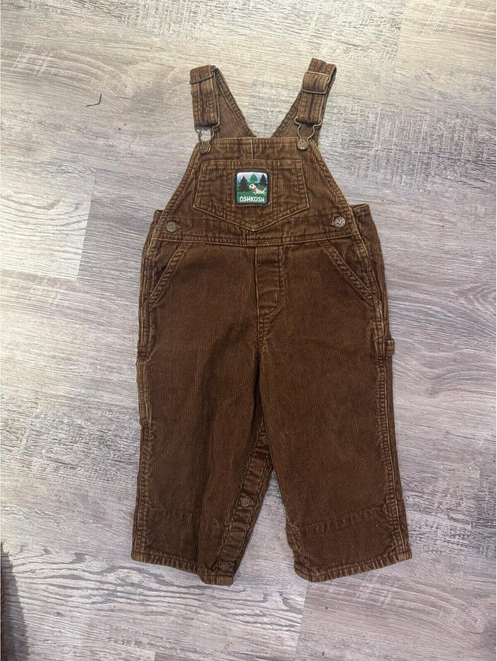 Vintage Oshkosh Bgosh Corduroy Patch Dog Overalls Size 18 Months Snap Legs Plaid